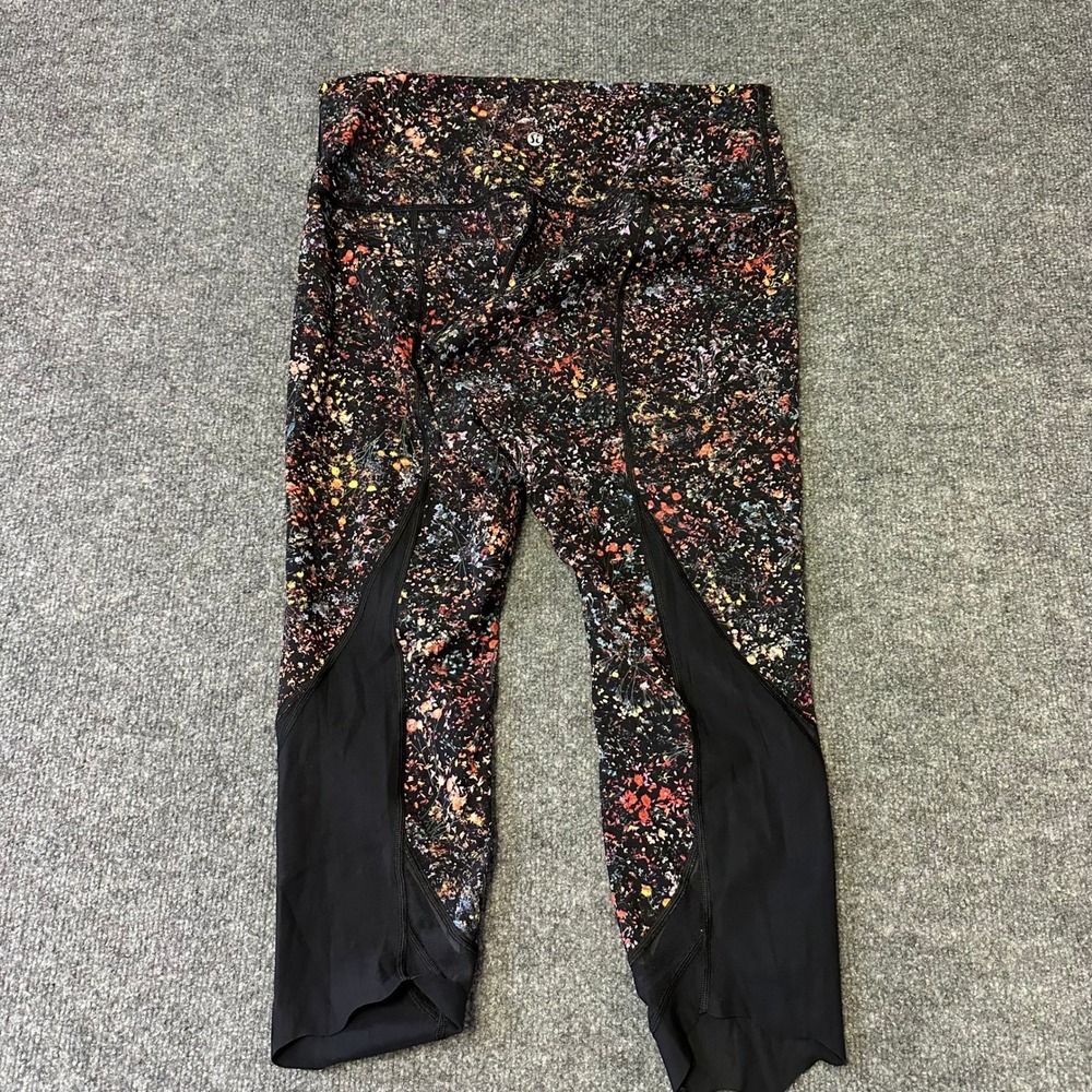 Lululemon Leggings Womens Size 8 Black Floral Mesh Crop High Rise Athletic Yoga